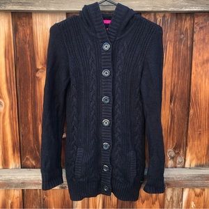 Kirra Black Long Cable Knit Hooded Cardigan Size M